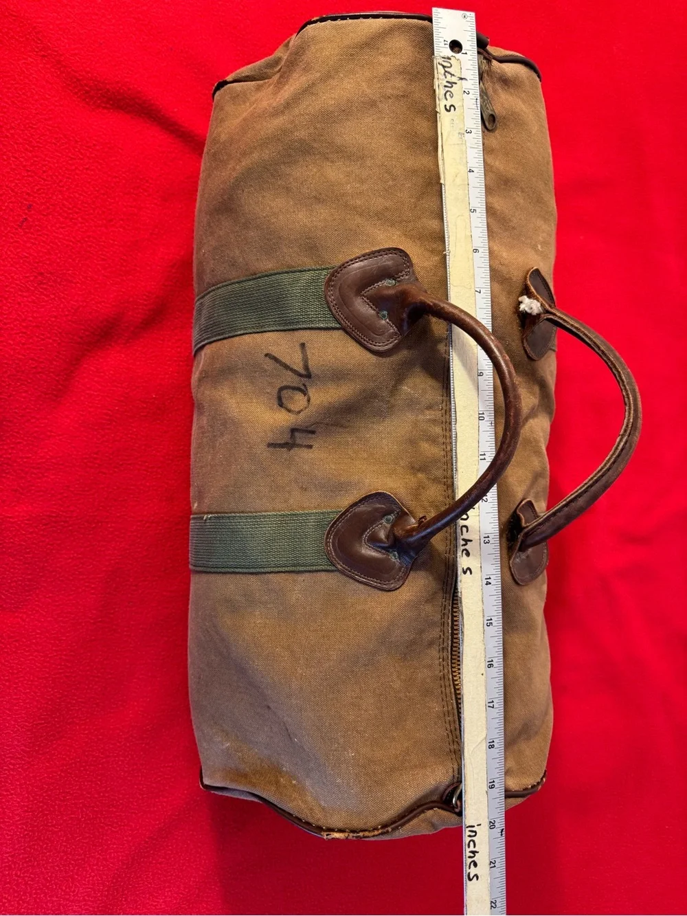 Large Vintage 80s LL Bean Duffle Bag Canvas Leather Trim Sawtooth Made in USA